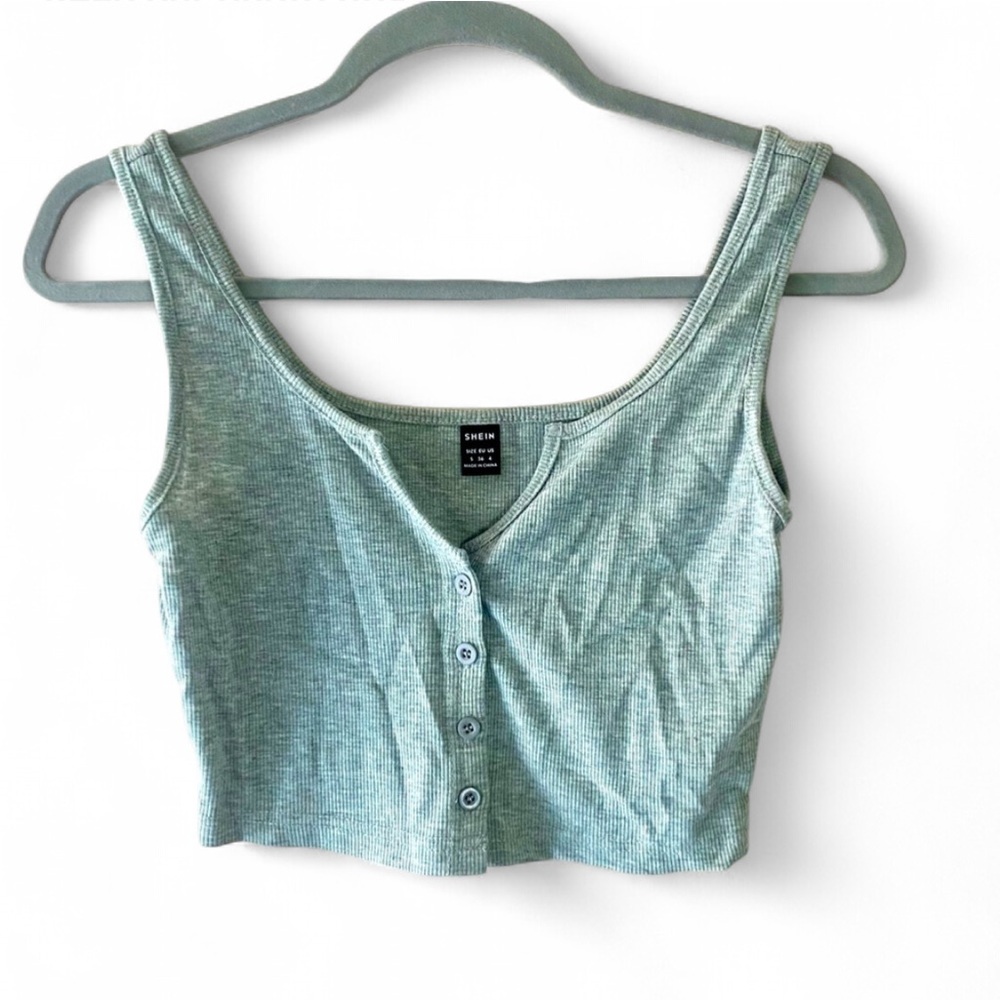 SHEIN GRAY RIB KNIT LIGHTWEIGHT STRETCH CROP TANK TOP SIZE SMALL
